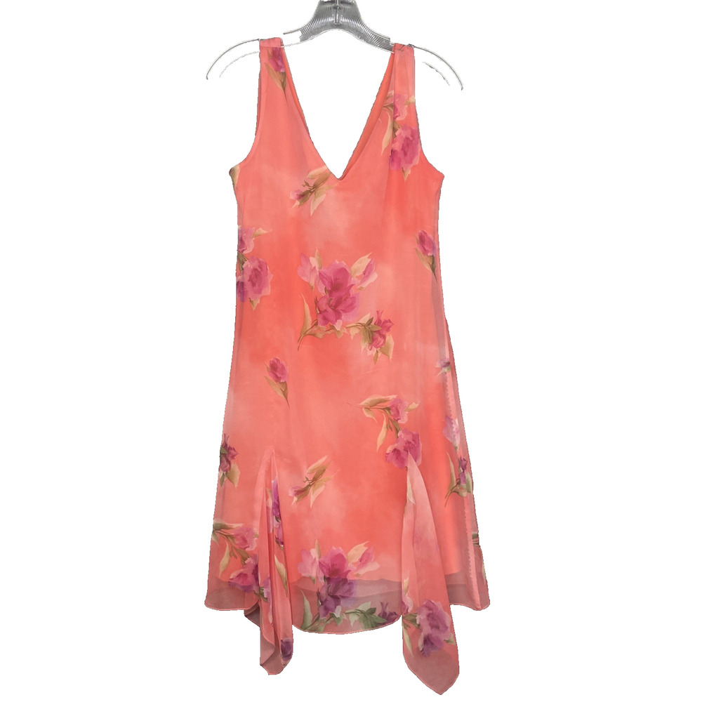 Vintage Alyn Paige Y2K Fairy Dress 9/10 Coral Floral Chiffon Handkerchief USA